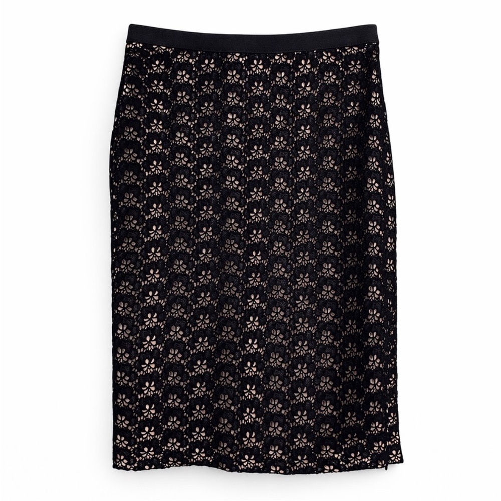 Diane Von Furstenberg Lace Pencil Skirt Black Nude Size 2 DVF